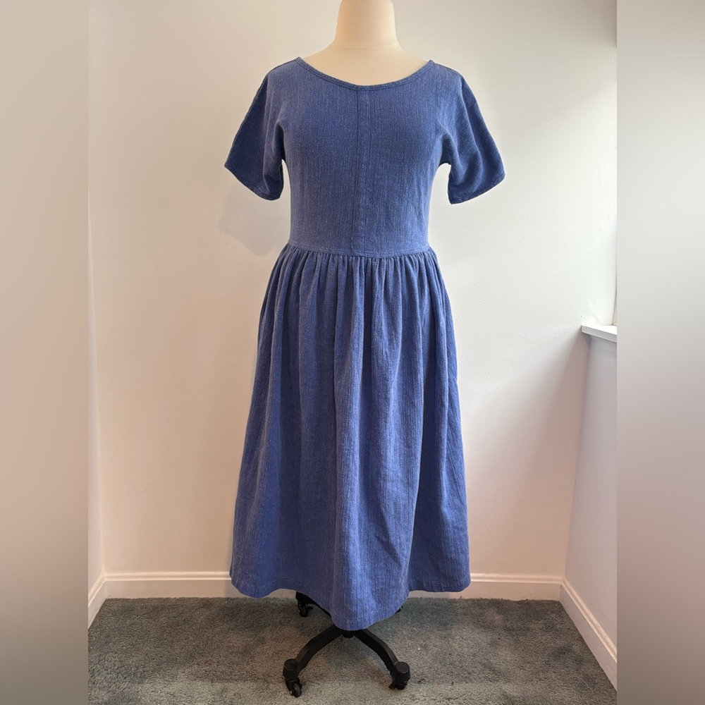 90s cotton button-back blue maxi dress - Picture 1 of 7